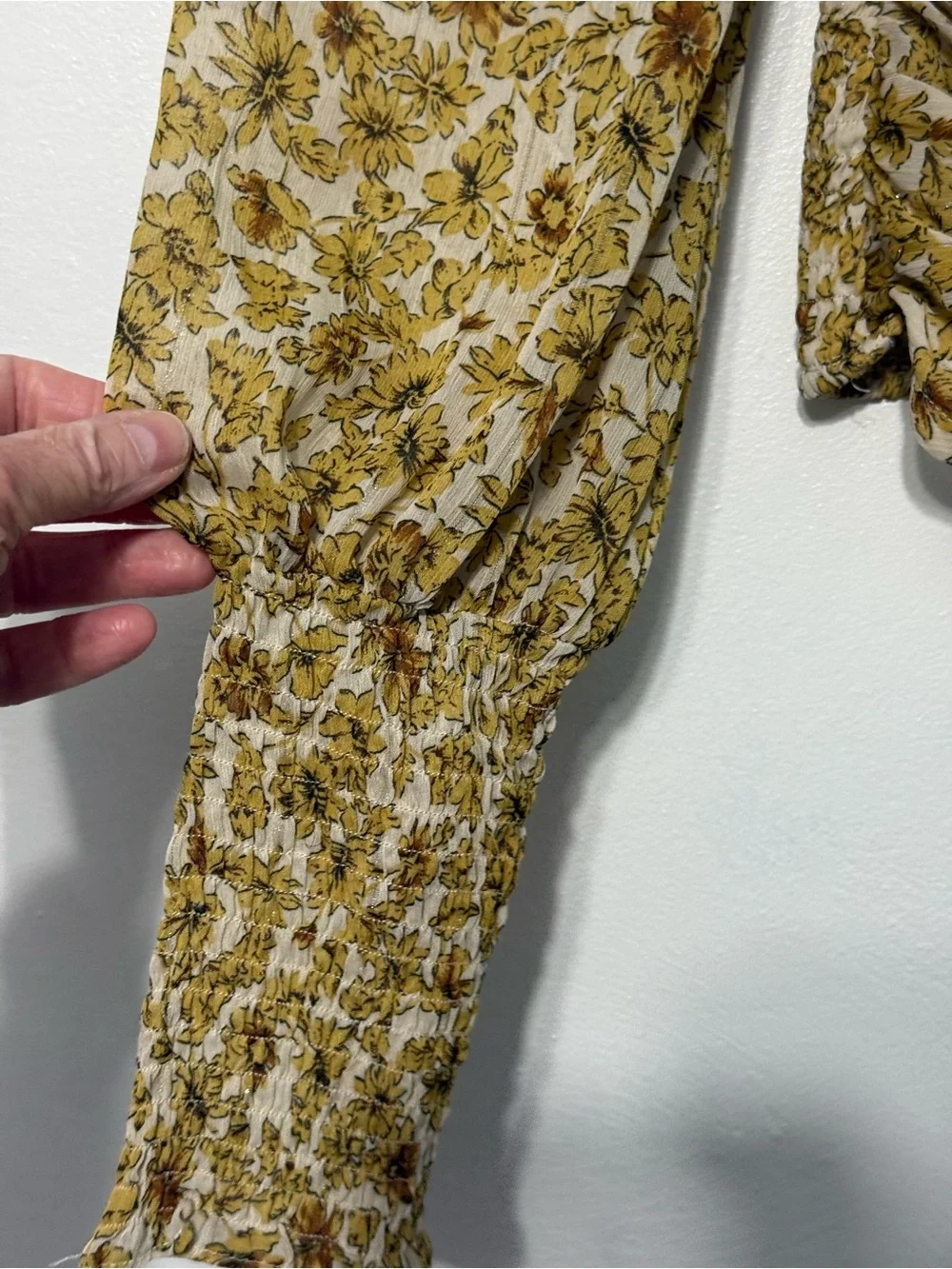 Astr the label Square Neck Ruched Top ivory mustard yellow floral blouse